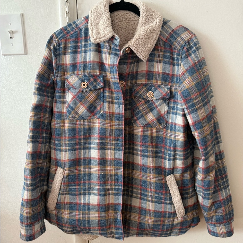 Marmot Plaid Jacket with Sherpa Collar - Blue, Red, Yellow